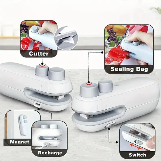 Portable 2-in-1 Heat & Vacuum Sealer – Compact & Rechargeable